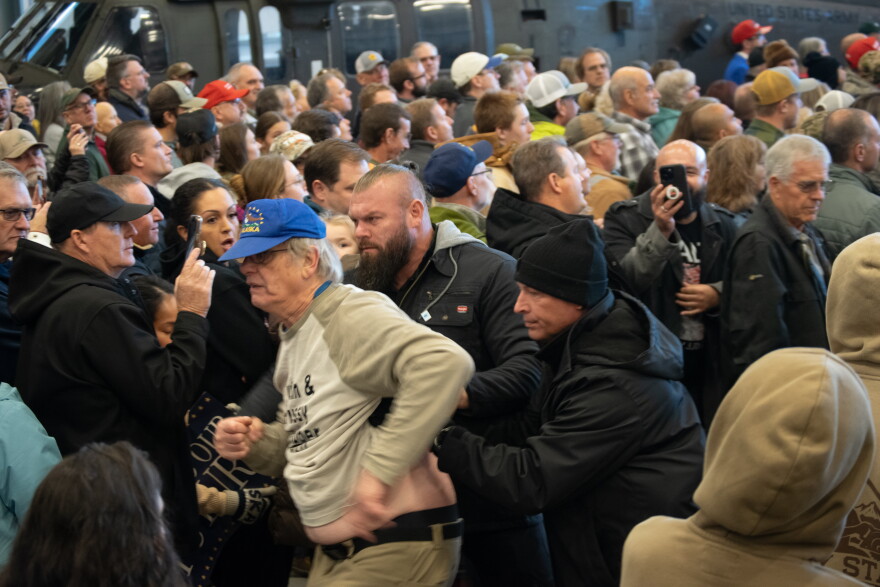Trump 47 Committee staff drag a protester out of the Oct. 5 rally in the middle of Vice President JD Vance’s speech.