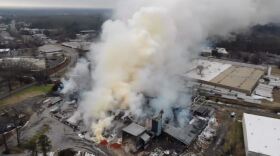 The Winston Weaver Co. fertilizer plant in Winston-Salem, N.C., continues to burn, Tuesday, Feb. 1, 2022.