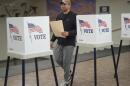 Alexander Johnson of Ames, Iowa, completes his ballot on Election Day, Tuesday, Nov. 5, 2024, at the McFarland Lake Park Conservation Center polling place in Ames. (Bryon Houlgrave/AP)