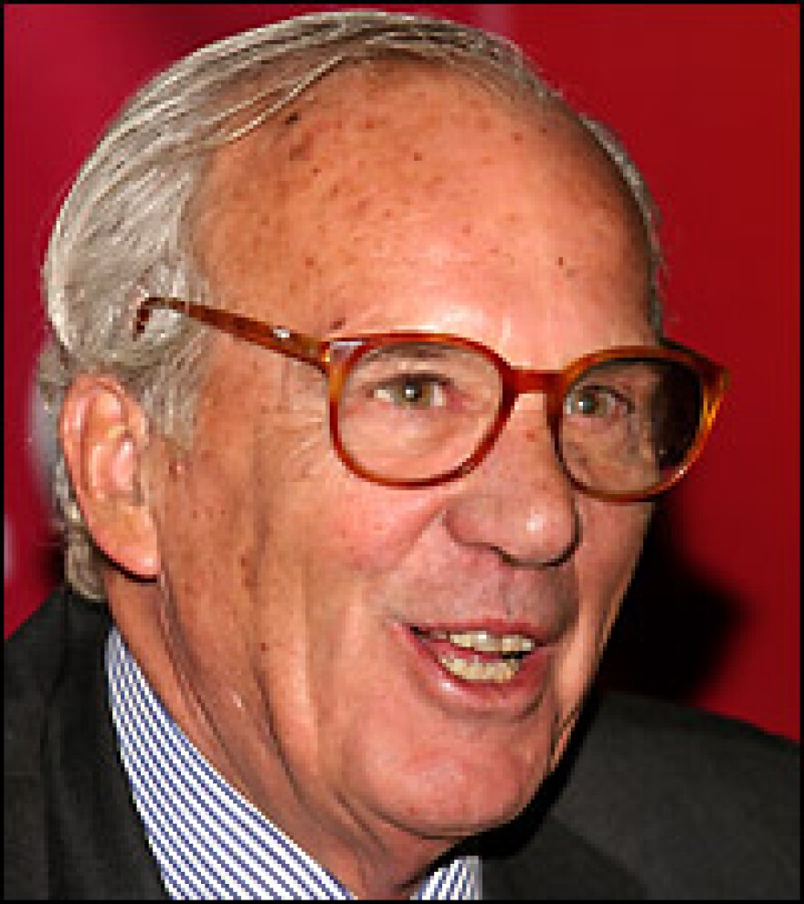 Lewis Lapham (seen here at a 2005 press conference) has been the editor of <i>Harper's Magazine</i> since 1983. He was also the publication's editor from 1976 to 1981.