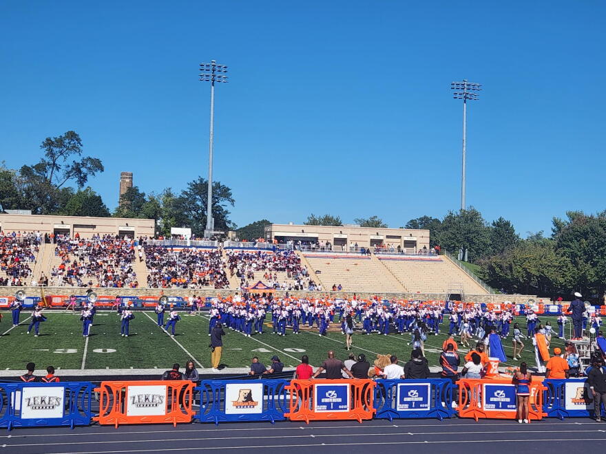 FILE PHOTO: Morgan State’s band the “Magnificent Marching Machine” performs during halftime of the Homecoming game.