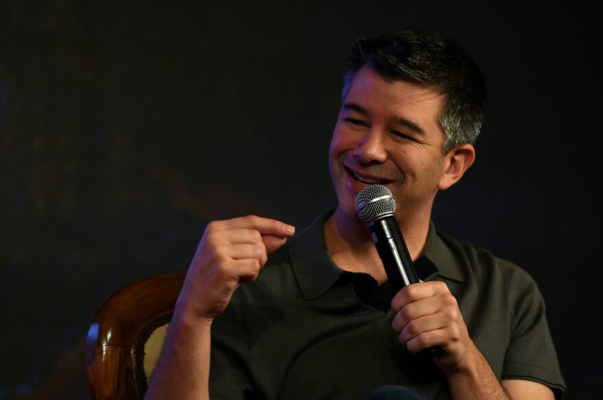 Co-founder and Chief Executive Officer (CEO) of Uber Travis Kalanick speaks in New Delhi in 2016. (Money Sharma/AFP/Getty Images)