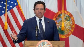 FILE - Florida Gov. Ron DeSantis speaks during a news conference 