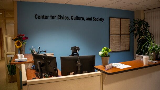 The front desk for the Center for Civics, Culture and Society at Cleveland State University, one of five state-mandated "intellectual diversity centers" at universities across Ohio.