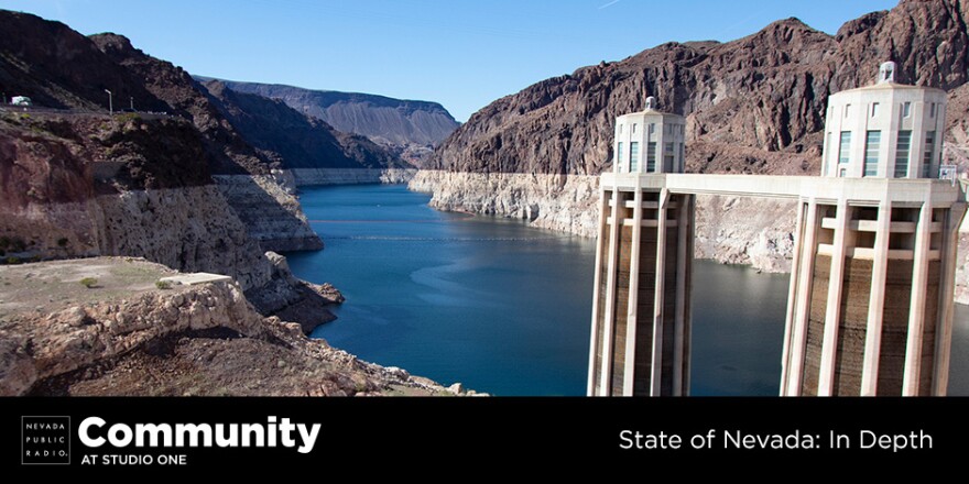 The colorado river underneath Hoover Dam intakes.