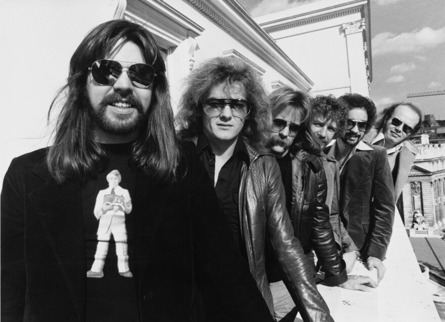 Bob Seger (left) and the Silver Bullet Band in 1977, the year after the release of Seger's first platinum album, <em>Night Moves</em>