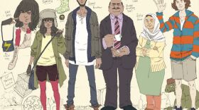 Ms. Marvel designs by Adrian Alphona. Ms. Marvel, described by writer G. Willow Wilson as "kind of a hipster," is the second from the left.