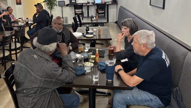 Left to right: Willie, Dwight Ivory, Karin and Bud Steffen met at Orenda Cafe through the Senior Dine Out program and have become friends.