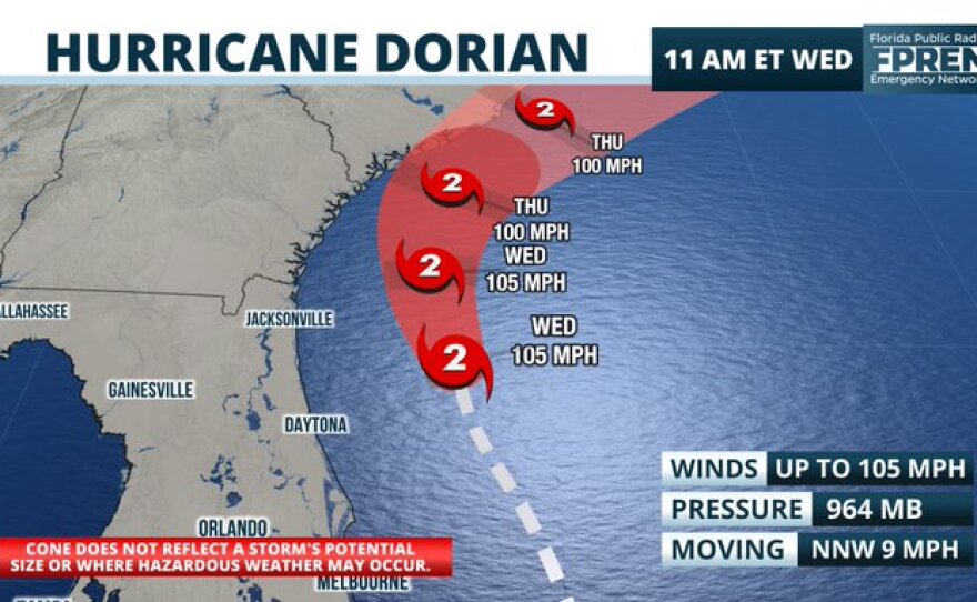 11 a.m. Wednesday Hurricane Dorian forecast map.