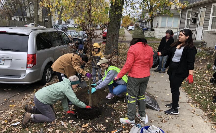 Over 50 volunteers helped plant 27 trees in Elkhart on Saturday.
