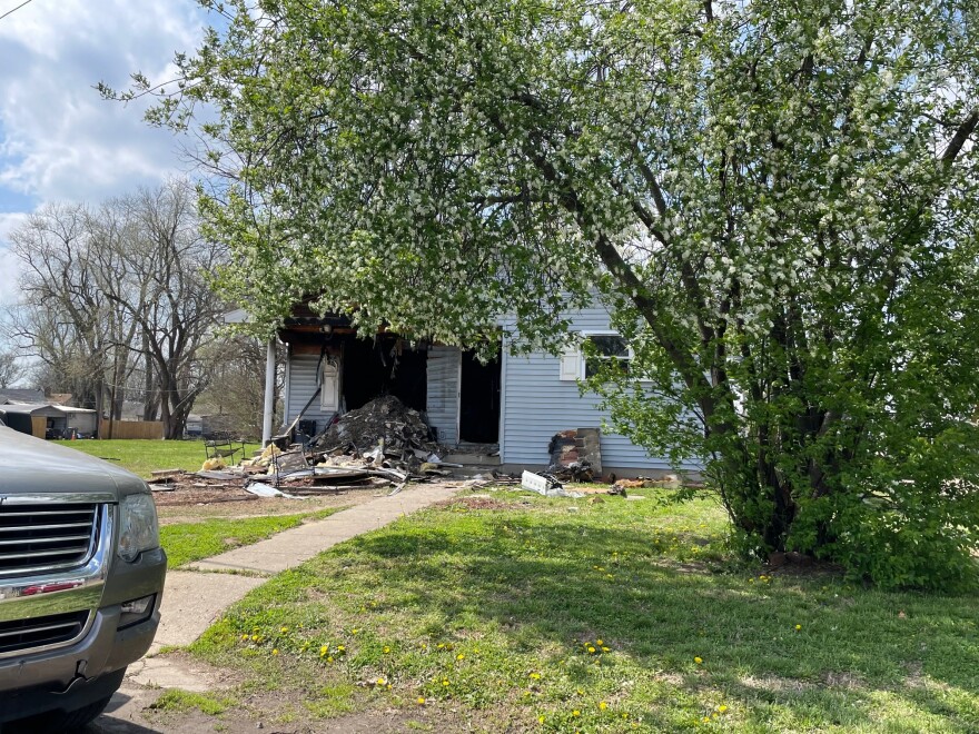 A fire-damaged house at the corner of Broadway and Egmont in Evansville, Mar. 30, 2026.