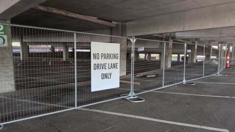 No parking signs are posted in the Conley Avenue Parking Structure on Aug. 19. The structure was closed at the start of the fall semester, and the university announced it will remain closed until fall of 2025 for repairs. Students, faculty and staff that were assigned parking in the garage have been relocated to the Turner Parking Structure or Hitt Street Parking Structure.