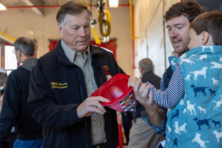 Mike Causey met with people at an event in Kernersville recognizing 100 years of the Kernersville Fire Rescue in November 2023.