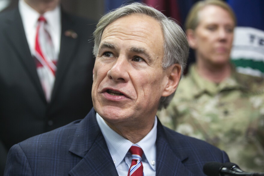 Gov. Greg Abbott speaks to media during a press conference on the coronavirus in February.