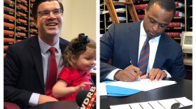 Kentucky Senator Wil Shroder (left) and Daniel Cameron (right), a former legal counsel to Senator Mitch McConnell, file paperwork to run for attorney general. 
