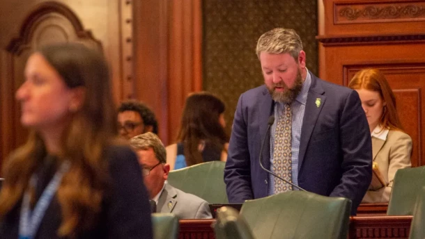 Harry Benton speaks on the House floor in May 2025.