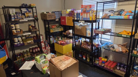 Food and other essentials stocked up to be delivered to families in need.