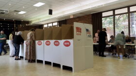 Voters mark their ballots in the Crown Heights Christian Church on June 16, 2026 in Oklahoma City.
