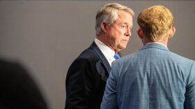 U.S. Sen. Roger Marshall prepares to speak to a group of Kansas business leaders on Aug. 27, 2026, in Olathe.