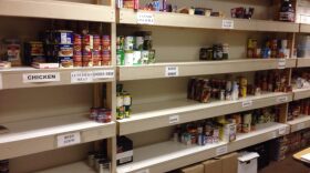 A view of bare shelves at the Marion County Salvation Army food bank