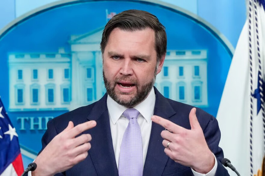 Vice President JD Vance speaks to reporters during a press briefing at the White House, Tuesday, May 19, 2026, in Washington.