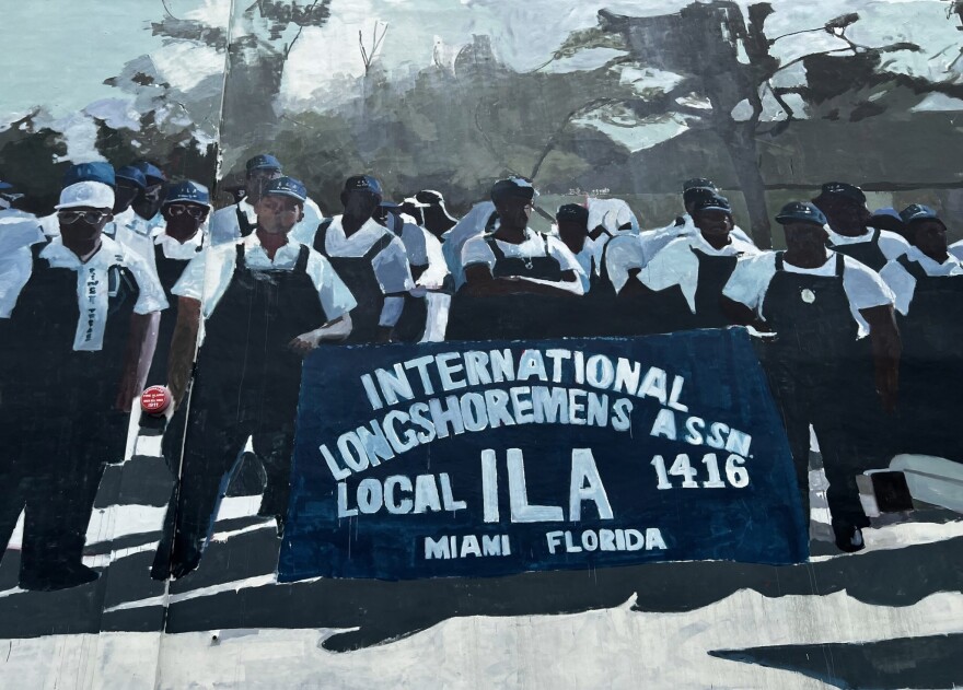 A new mural at the International Longshoremen’s Association building in Overtown by local artist Reginald O'Neal was commissioned for Art Week. It is embedded with QR codes that allow art lovers to hear the oral histories and key contributions of Black Longshoremen.