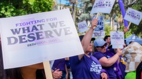 Members of SEIU Local 1000 gathered at the capitol to protest returning to office on July 1, 2026.