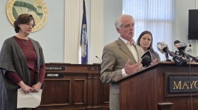 From left: Julie Barrett O'Neill, Robert Restaino and Jill Jedlicka announce $2 million state grant for Gill Creek restoration