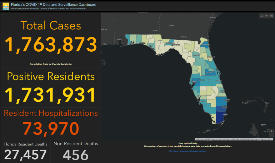 Screenshot of Florida coronavirus dashboard on Feb. 5.