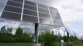Solar panels at the Cold Climate Housing Research Center campus in Fairbanks are seen on June 5, 2025. The Cold Climate House Research Center, which became part of the National Renewable Energy Labortory system in 2020, is focused on designing sustainable and energy efficient housing that is resilient to climate change in the far north.