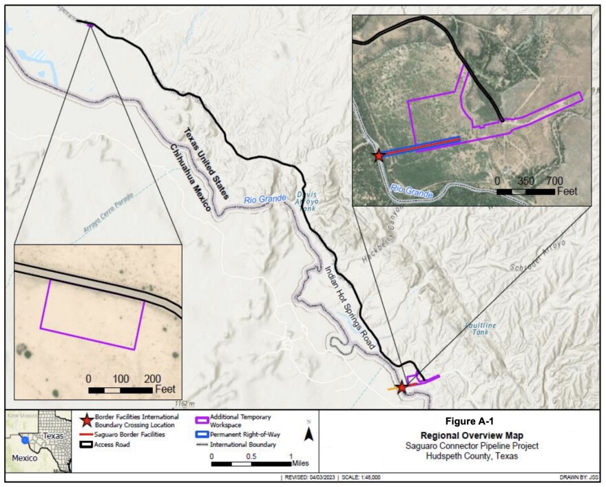 A map of the pipeline’s border crossing area in Hudspeth County as depicted in a federal environment analysis.