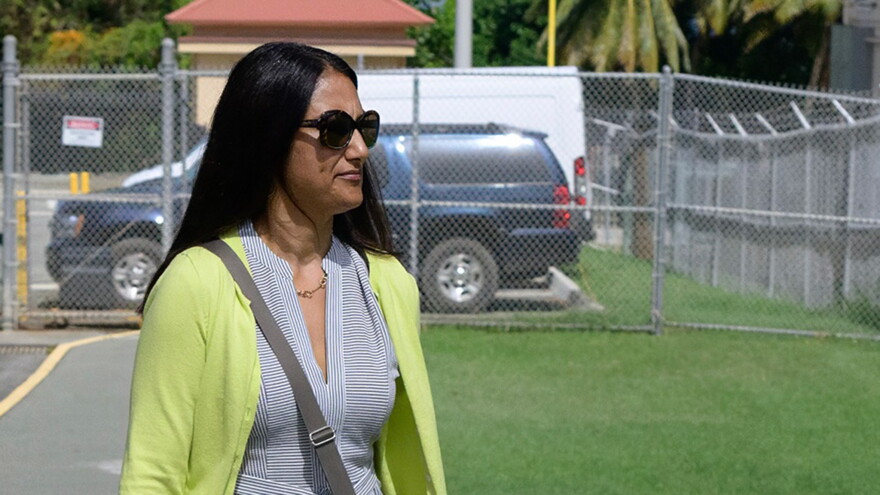 Pictured: Sasha Charlamange walks into the Almeric L. Christian Federal Building and U.S. Courthouse on St. Croix on October 25, 2024.