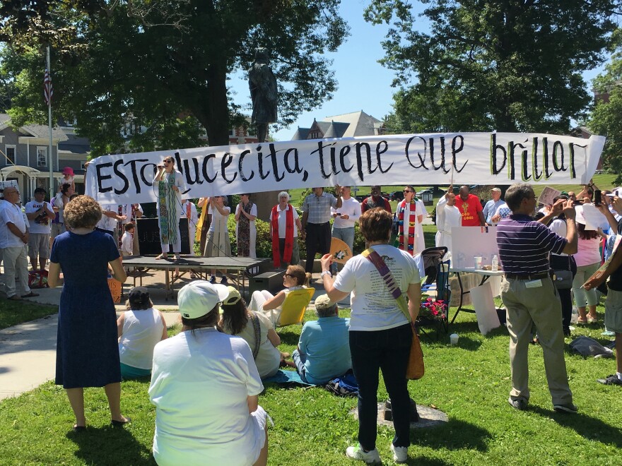 Protesters in New London's Williams Park.