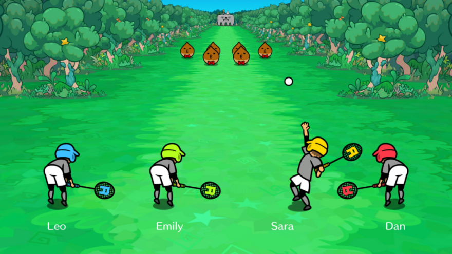 Cooperate to slam tennis balls into waves of enemies. (Courtesy of Nintendo)