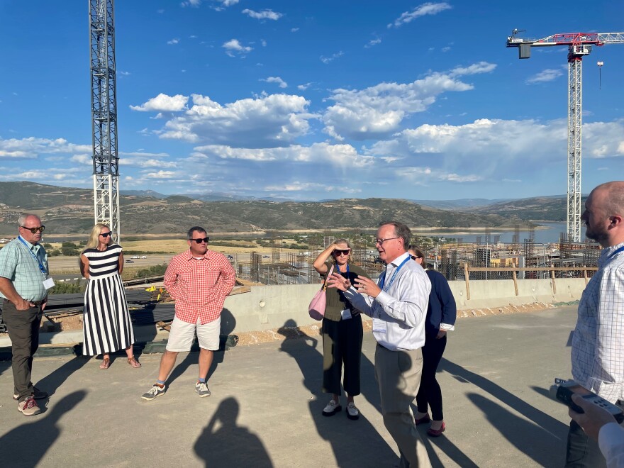 Senate President Stuart Adams talks at the Mayflower project site in Wasatch County.