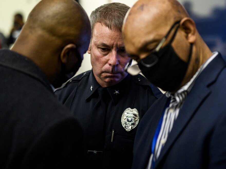 Brooklyn Center Police Chief Tim Gannon, at Monday's press conference regarding the killing of Daunte Wright. He, along with Kim Potter, who shot Daunte Wright, resigned Tuesday.