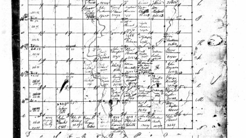 Missouri, 5th Principal Meridian, N and W R17 T49 - N and W R21 T53. Benjamin’s property is the second row down, fifth column from the left.