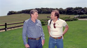 President Ronald Reagan Talking to Michael Reagan at Rancho del Cielo, in Santa Barbara County in 1987.