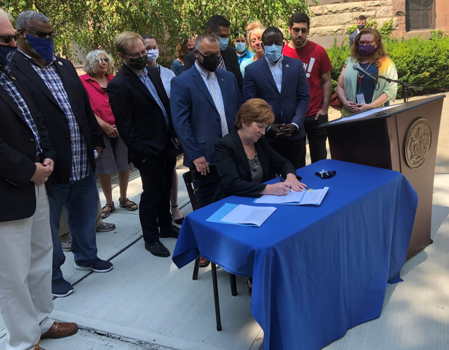 Albany Mayor Kathy Sheehan signs fair housing laws. (August 6, 2021)