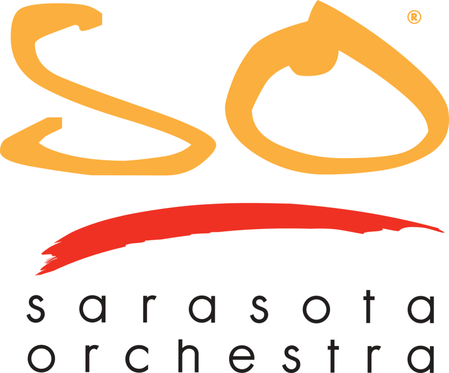 Yellow and red Sarasota Orchestra logo