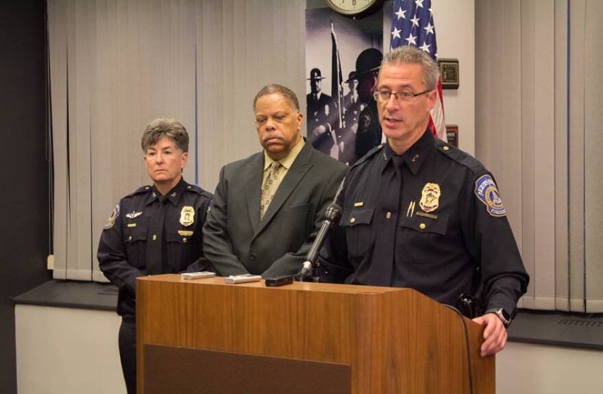 IMPD Chief Bryan Roach, shown here speaking during a press conference on Wednesday, Nov. 1, has recommended the termination of two IMPD officers.