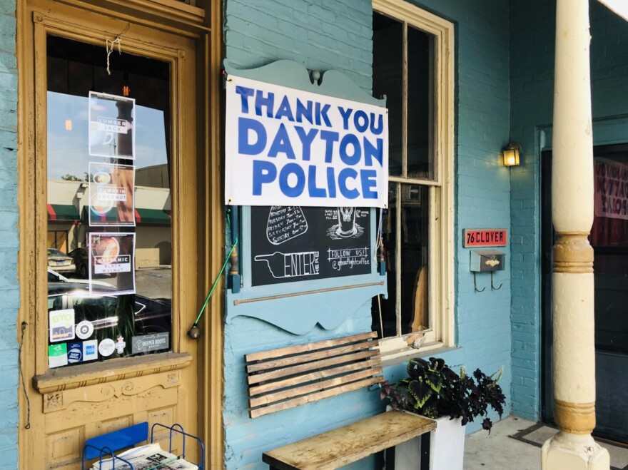 Thank you Dayton Police sign at Ghostlight Coffee