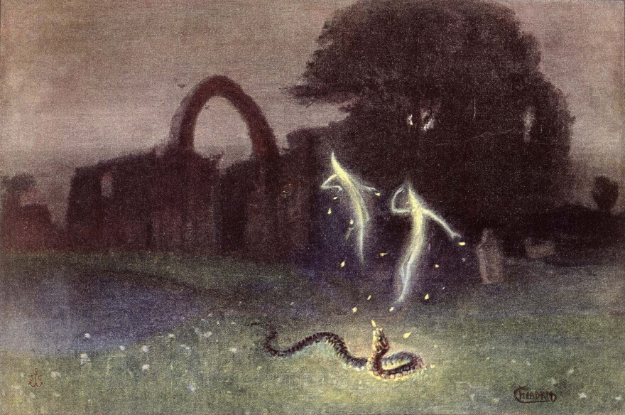 19th century painter Hermann Hendrich's depicted these ghostly lights in" The Will o' the Wisp and the Snake."