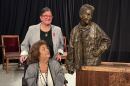 A sculpture of Ryan White was unveiled at the Indiana Memorial Union. Next to the sculpture are White's mom, Jeanne White-Ginder, and his sister Andrea White.