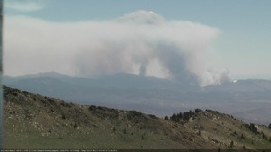 This photo is a screen-capture from video of the Bison fire taken on Monday.