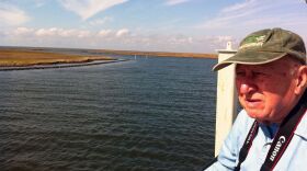 Dr. Sherwood "Woody" Gagliano looks out at a testing area for artificial oyster reefs in St. Bernard Parish in 2015.