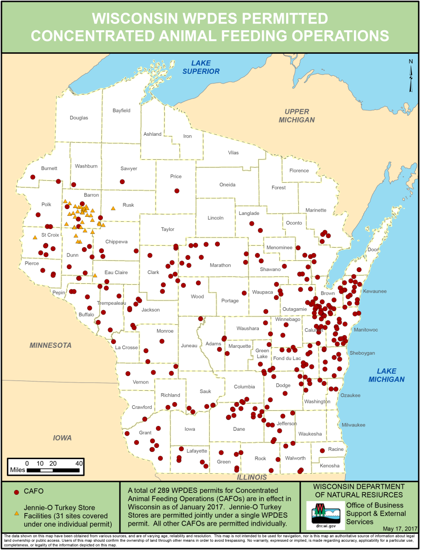 Locations of CAFOs in Wisconsin as of January 2017.png