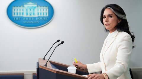 Director of National Intelligence Tulsi Gabbard speaks with reporters in the James Brady Press Briefing Room at the White House, July 23, 2025, in Washington.