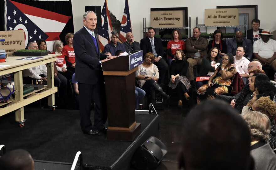 Democratic presidential candidate and former New York Mayor Michael Bloomberg speaks at the Bounce Innovation Hub, Wednesday, Jan. 8, 2020, in Akron, Ohio.