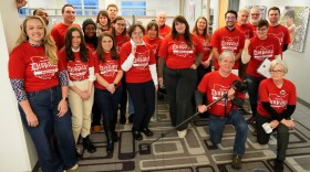 The Columbus Dispatch staff members wear union t-shirts.